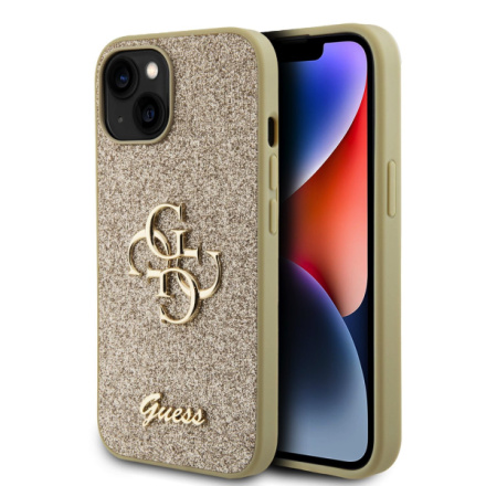 Guess PU Fixed Glitter 4G Metal Logo Zadní Kryt pro iPhone 13 Gold, GUHCP13MHG4SGD