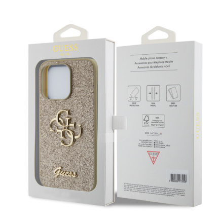 Guess PU Fixed Glitter 4G Metal Logo Zadní Kryt pro iPhone 15 Pro Gold, GUHCP15LHG4SGD