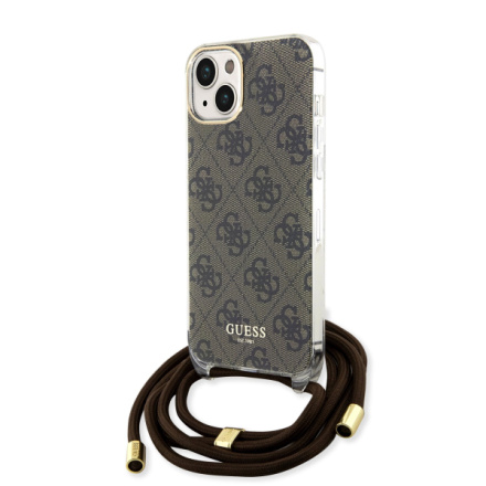 Guess IML 4G Printed Crossbody Popruh Zadní Kryt pro iPhone 15 Brown, GUHCP15SHC4SEW