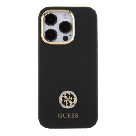 Guess Liquid Silicone 4G Strass Metal Logo Zadní Kryt pro iPhone 15 Pro Black, GUHCP15LM4DGPK