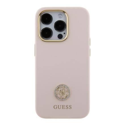 Guess Liquid Silicone 4G Strass Metal Logo Zadní Kryt pro iPhone 15 Pro Pink, GUHCP15LM4DGPP