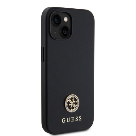 Guess PU 4G Strass Metal Logo Zadní Kryt pro iPhone 15 Black, GUHCP15SPS4DGPK