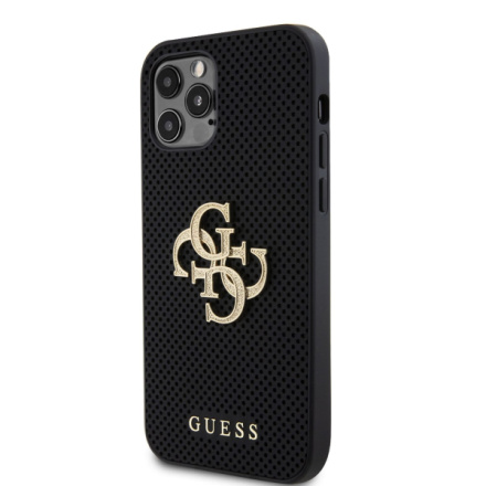 Guess PU Perforated 4G Glitter Metal Logo Zadní Kryt pro iPhone 12/12 Pro Black, GUHCP12MPSP4LGK