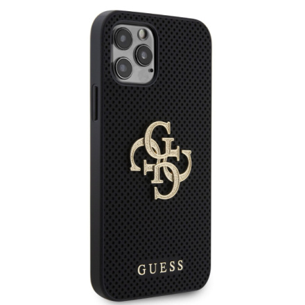 Guess PU Perforated 4G Glitter Metal Logo Zadní Kryt pro iPhone 12/12 Pro Black, GUHCP12MPSP4LGK