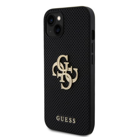 Guess PU Perforated 4G Glitter Metal Logo Zadní Kryt pro iPhone 15 Black, GUHCP15SPSP4LGK