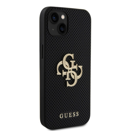 Guess PU Perforated 4G Glitter Metal Logo Zadní Kryt pro iPhone 15 Black, GUHCP15SPSP4LGK