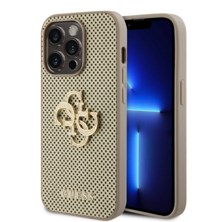 Guess PU Perforated 4G Glitter Metal Logo Zadní Kryt pro iPhone 15 Pro Gold, GUHCP15LPSP4LGD