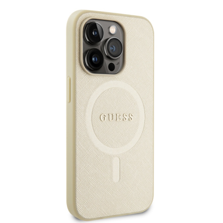 Guess PU Saffiano MagSafe Zadní Kryt pro iPhone 15 Pro Max Beige, GUHMP15XPSAHMCB