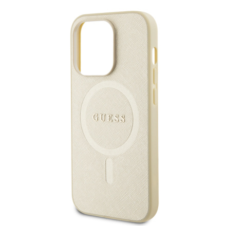 Guess PU Saffiano MagSafe Zadní Kryt pro iPhone 15 Pro Max Beige, GUHMP15XPSAHMCB