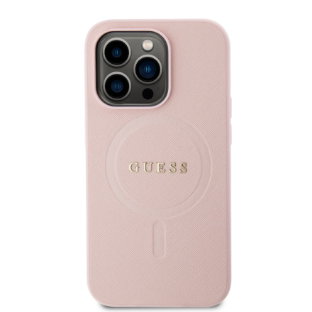 Guess PU Saffiano MagSafe Zadní Kryt pro iPhone 15 Pro Pink, GUHMP15LPSAHMCP
