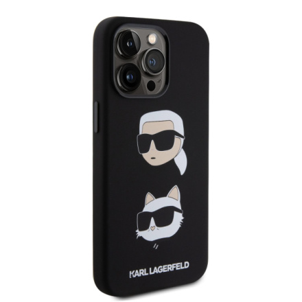 Karl Lagerfeld Liquid Silicone Karl and Choupette Heads Zadní Kryt pro iPhone 15 Pro Max Black, KLHCP15XSDHKCNK