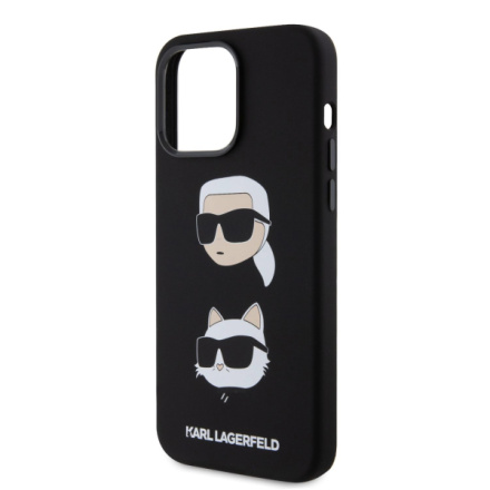 Karl Lagerfeld Liquid Silicone Karl and Choupette Heads Zadní Kryt pro iPhone 15 Pro Max Black, KLHCP15XSDHKCNK