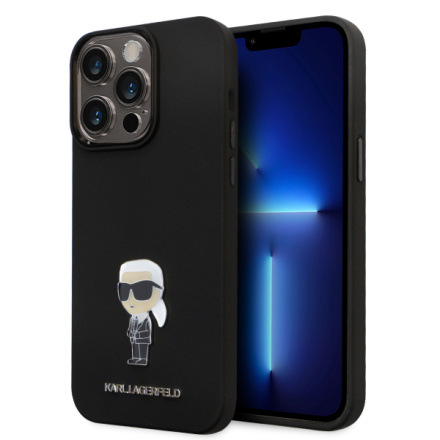 Karl Lagerfeld Liquid Silicone Metal Ikonik Zadní Kryt pro iPhone 15 Pro Max Black, KLHCP15XSMHKNPK