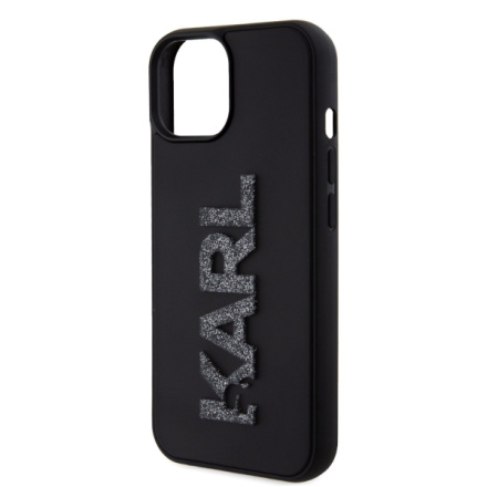 Karl Lagerfeld 3D Rubber Glitter Logo Karl Zadní Kryt pro iPhone 15 Black, KLHCP15S3DMBKCK