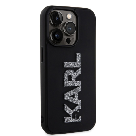 Karl Lagerfeld 3D Rubber Glitter Logo Karl Zadní Kryt pro iPhone 15 Pro Max Black, KLHCP15X3DMBKCK