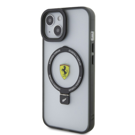 Ferrari Ring Stand MagSafe Zadní Kryt pro iPhone 15 Transparent/Black Outline, FEHMP15SUSCAK