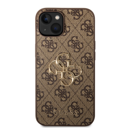 Guess PU 4G Metal Logo Zadní Kryt pro iPhone 15 Brown, GUHCP15S4GMGBR