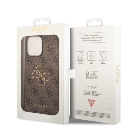 Guess PU 4G Metal Logo Zadní Kryt pro iPhone 15 Pro Max Brown, GUHCP15X4GMGBR