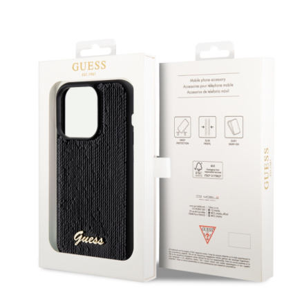 Guess Sequin Script Logo Zadní Kryt pro iPhone 14 Pro Black, GUHCP14LPSFDGSK