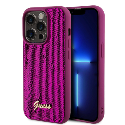 Guess Sequin Script Logo Zadní Kryt pro iPhone 14 Pro Max Magenta, GUHCP14XPSFDGSF