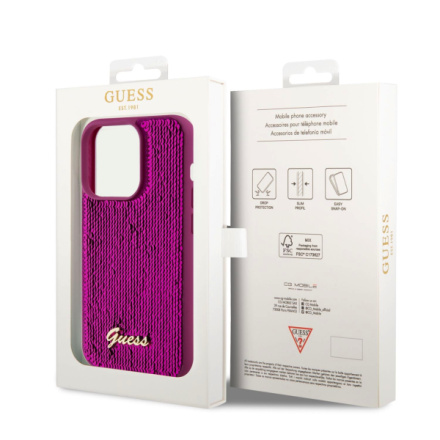 Guess Sequin Script Logo Zadní Kryt pro iPhone 14 Pro Max Magenta, GUHCP14XPSFDGSF