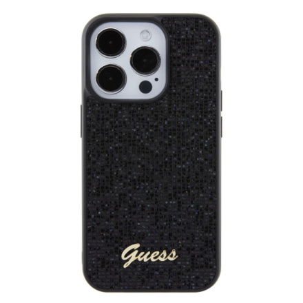 Guess PU Square Mirror Script Logo Zadní Kryt pro iPhone 15 Pro Black, GUHCP15LPMSDGSK