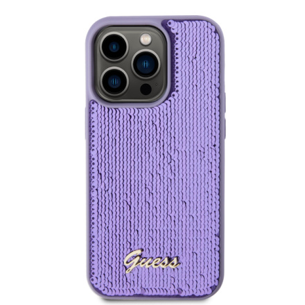 Guess Sequin Script Logo Zadní Kryt pro iPhone 14 Pro Purple, GUHCP14LPSFDGSU