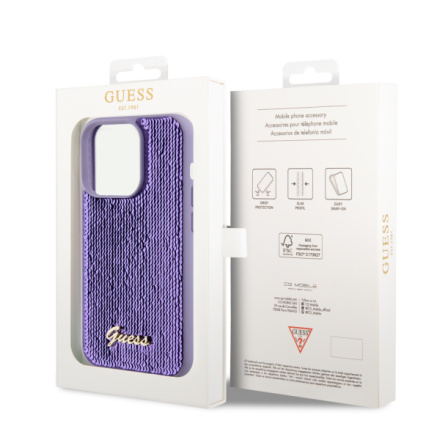 Guess Sequin Script Logo Zadní Kryt pro iPhone 14 Pro Purple, GUHCP14LPSFDGSU