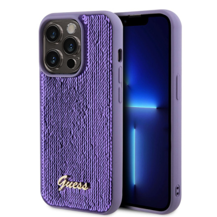 Guess Sequin Script Logo Zadní Kryt pro iPhone 14 Pro Max Purple, GUHCP14XPSFDGSU