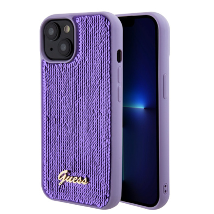 Guess Sequin Script Logo Zadní Kryt pro iPhone 15 Purple, GUHCP15SPSFDGSU