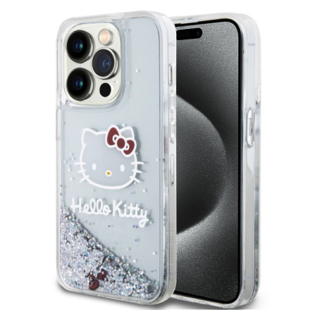 Hello Kitty Liquid Glitter Electroplating Head Logo Zadní Kryt pro iPhone 13 Pro Transparent, HKHCP13LLIKHET