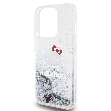 Hello Kitty Liquid Glitter Electroplating Head Logo Zadní Kryt pro iPhone 15 Pro Transparent, HKHCP15LLIKHET