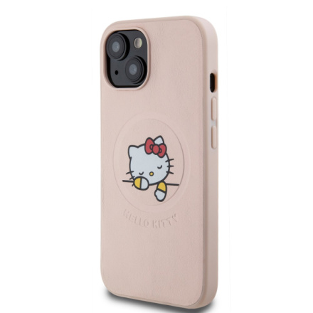 Hello Kitty PU Kitty Asleep Logo MagSafe Zadní Kryt pro iPhone 15 Pink, HKHMP15SPMHSKP