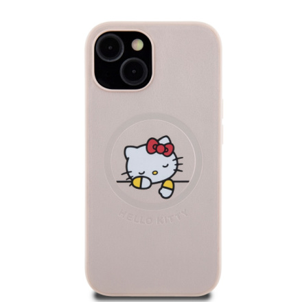 Hello Kitty PU Kitty Asleep Logo MagSafe Zadní Kryt pro iPhone 15 Pink, HKHMP15SPMHSKP