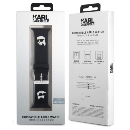 Karl Lagerfeld Karl and Choupette Head NFT Řemínek pro Apple Watch 42/44/45/46/49 Black, KLAWLSLKCNK