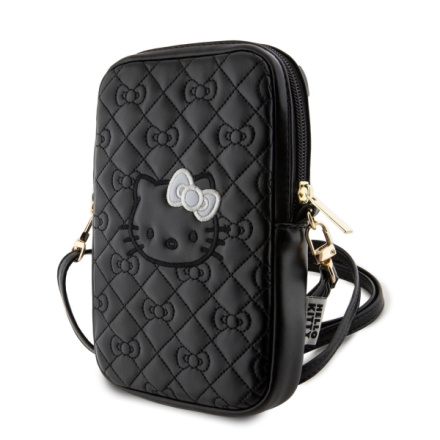 Hello Kitty PU Leather Quilted Pattern Kitty Head Logo Taška na Telefon Black, HKPBPEKHBPK