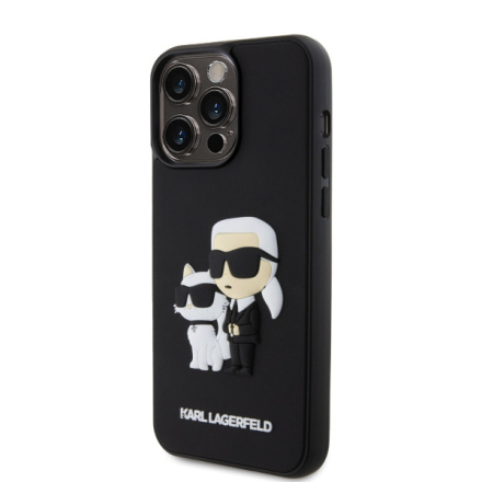 Karl Lagerfeld 3D Rubber Karl and Choupette Zadní Kryt pro iPhone 14 Pro Max Black, KLHCP14X3DRKCNK