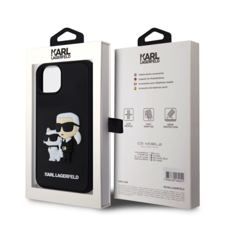 Karl Lagerfeld 3D Rubber Karl and Choupette Zadní Kryt pro iPhone 15 Plus Black, KLHCP15M3DRKCNK