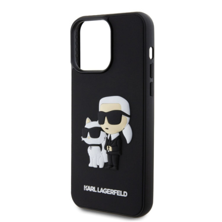 Karl Lagerfeld 3D Rubber Karl and Choupette Zadní Kryt pro iPhone 15 Pro Max Black, KLHCP15X3DRKCNK