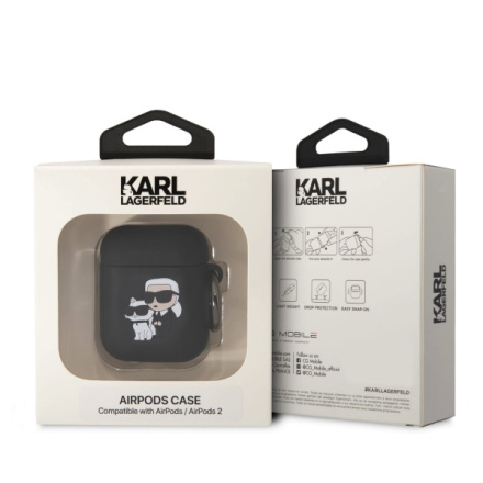 Karl Lagerfeld 3D Logo NFT Karl and Choupette Silikonové Pouzdro pro AirPods 1/2 Black, KLA2RUNKC