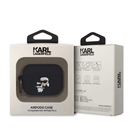 Karl Lagerfeld 3D Logo NFT Karl and Choupette Silikonové Pouzdro pro AirPods Pro 2 Black, KLAP2RUNKC