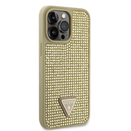 Guess Rhinestones Triangle Metal Logo Kryt pro iPhone 15 Pro Max Gold, GUHCP15XHDGTPD