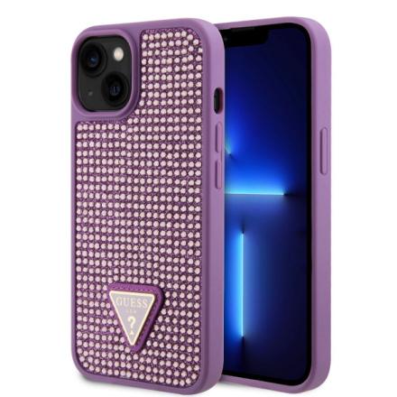 Guess Rhinestones Triangle Metal Logo Kryt pro iPhone 15 Purple, GUHCP15SHDGTPU