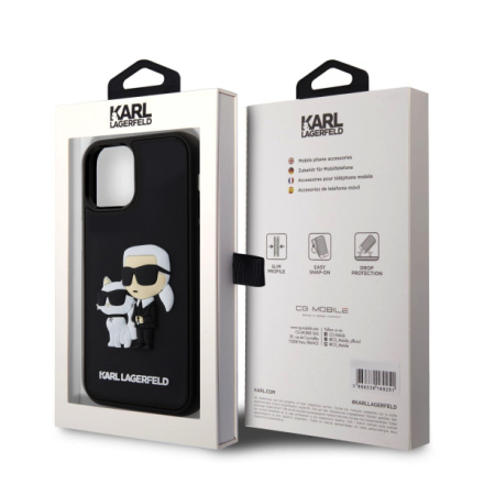 Karl Lagerfeld 3D Rubber Karl and Choupette Zadní Kryt pro iPhone 12/12 Pro Black, KLHCP12M3DRKCNK