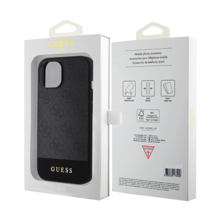 Guess PU 4G Stripe MagSafe Zadní Kryt pro iPhone 15 Black, GUHMP15SG4GLGR