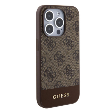 Guess PU 4G Stripe MagSafe Zadní Kryt pro iPhone 15 Pro Brown, GUHMP15LG4GLBR