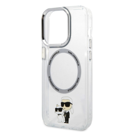 Karl Lagerfeld IML Karl and Choupette NFT MagSafe Zadní Kryt pro iPhone 15 Pro Max Transparent, KLHMP15XHNKCIT