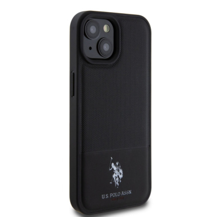 U.S. Polo PU Leather Mesh Pattern Double Horse Zadní Kryt pro iPhone 15 Black, USHCP15SPMAK