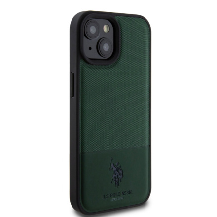 U.S. Polo PU Leather Mesh Pattern Double Horse Zadní Kryt pro iPhone 15 Green, USHCP15SPMAN