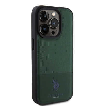 U.S. Polo PU Leather Mesh Pattern Double Horse Zadní Kryt pro iPhone 15 Pro Green, USHCP15LPMAN